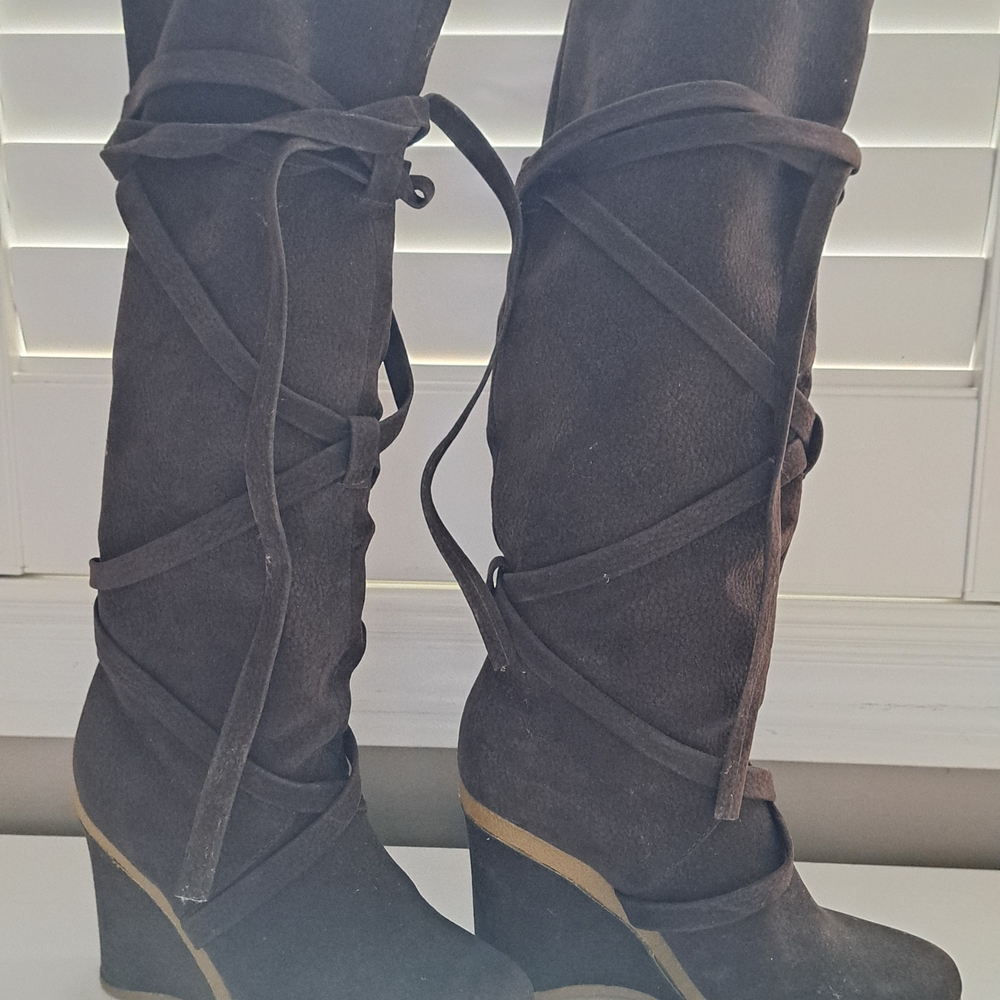 Brown Knee-High Wedge Boots SZ 5
